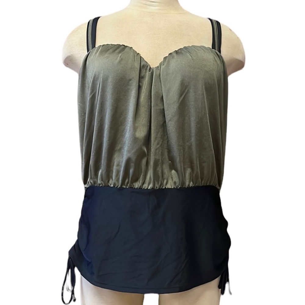 Cacique Tankini Top Olive Black Bandeau Swimsuit Swim 36DD